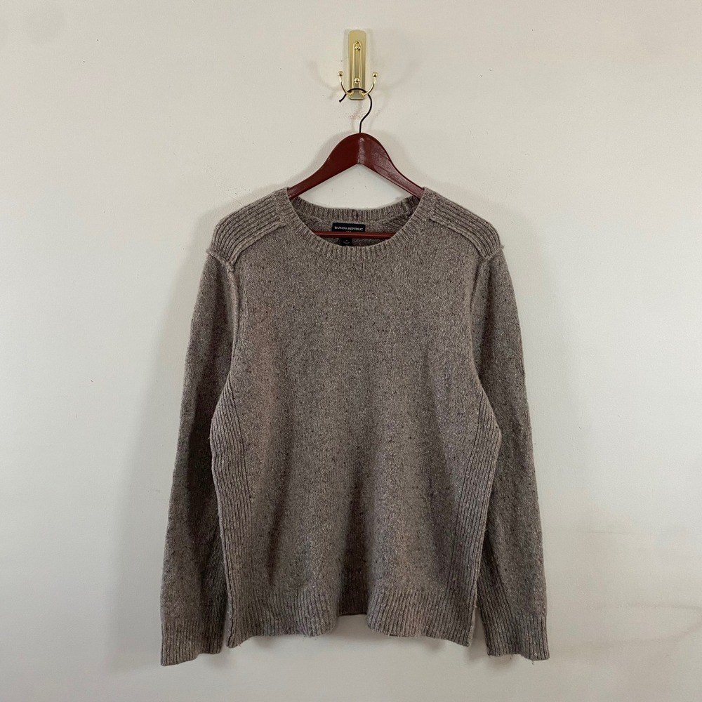 Banana Republic Beige Knit Crewneck Sweater Ribbed Exposed Seams Sz Medium